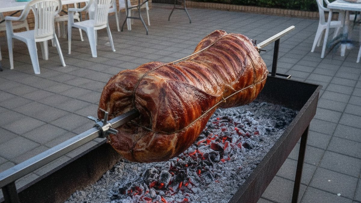 A whole lamb on a spit set up for a function in the Southern Suburbs
