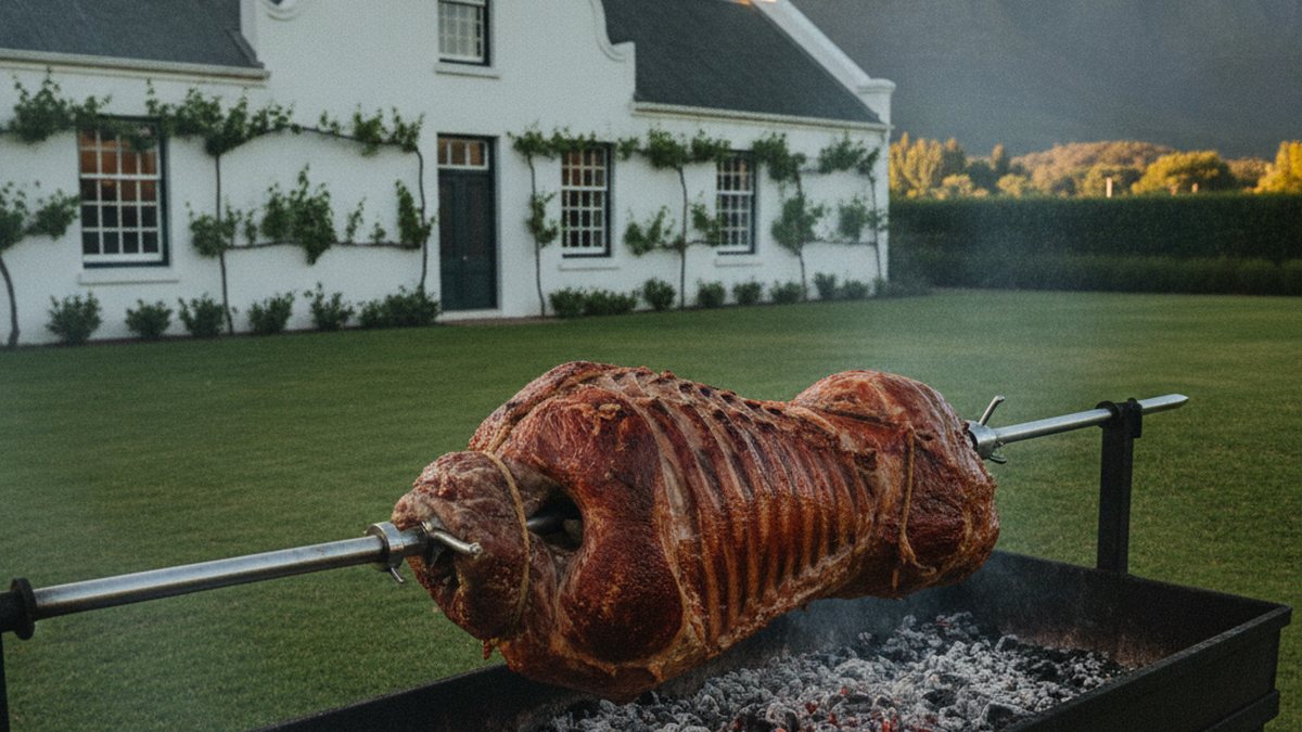 A whole lamb on a spit set up for a function in the Cape Winelands
